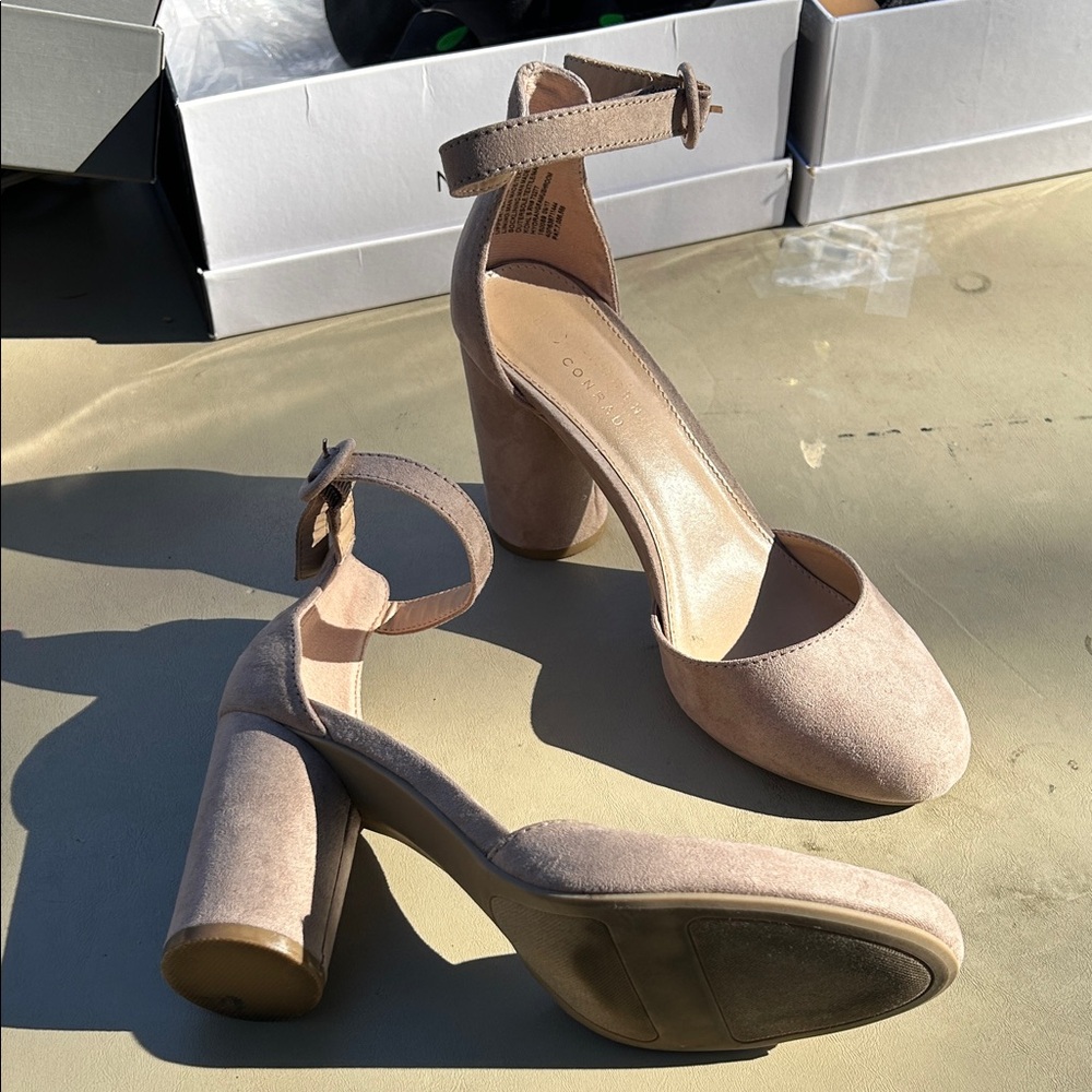 LC Lauren Conrad Taupe Ankle Strap Heels